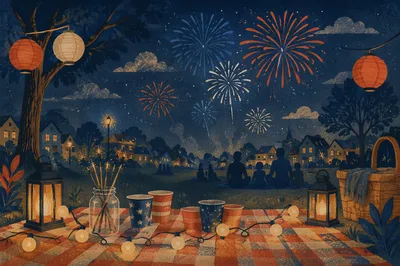 Fourth of July Fireworks Over Park