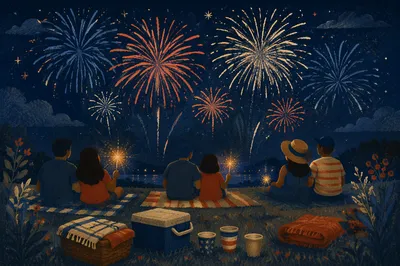Fourth of July Fireworks Over Park