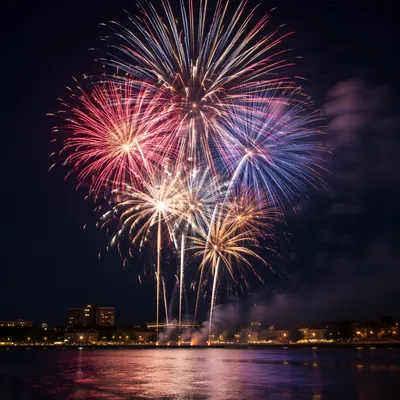 Fourth of July Fireworks Over Waterfront