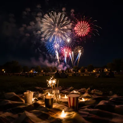Fourth of July Fireworks Over Park