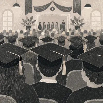 Graduation Caps in Auditorium Ceremony