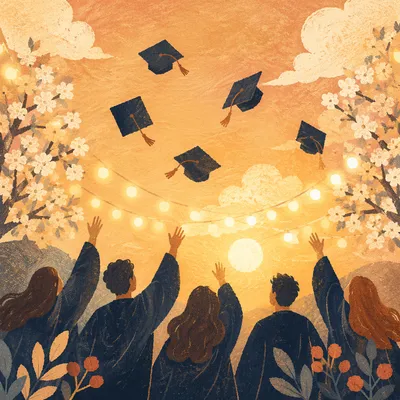 Golden Hour Graduation Cap Celebration