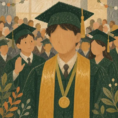 Graduation Ceremony Celebration in Green and Gold