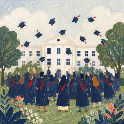 Joyful Graduation Cap Toss on Campus