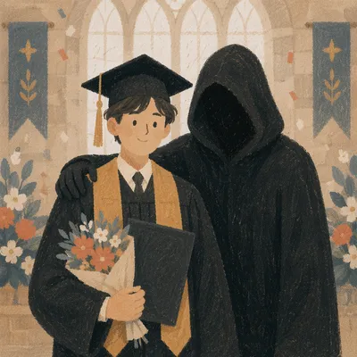Bittersweet Graduation Ceremony With Shadowed Companion