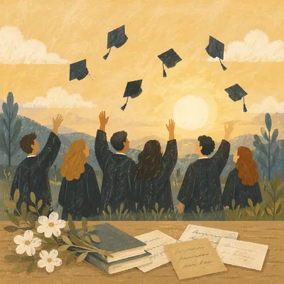 Chapel Graduation Caps in Golden Spring Light