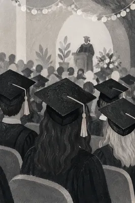 Graduation Ceremony Caps in Auditorium