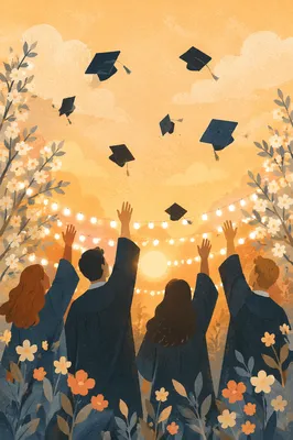 Golden Graduation Cap Celebration at Sunset