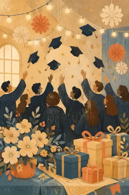 Holiday Graduation Cap Celebration Under String Lights
