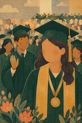 Graduation Ceremony Celebration in Green and Gold