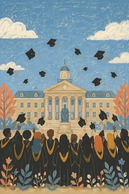 Graduation Cap Celebration in University Courtyard