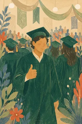Emerald Graduation Ceremony Thumbs Up Celebration