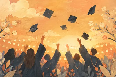 Graduation Caps Tossed at Sunset Celebration
