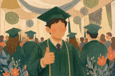 Emerald Graduation Ceremony Thumbs Up Celebration