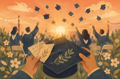 Golden Hour Graduation Cap Celebration