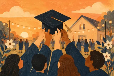 Golden Hour Graduation Cap Celebration
