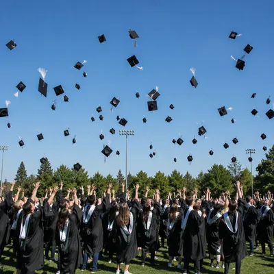 Joyful Campus Graduation Cap Toss Celebration