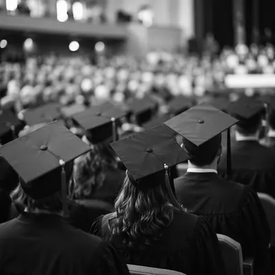 Graduation Ceremony Caps in Auditorium