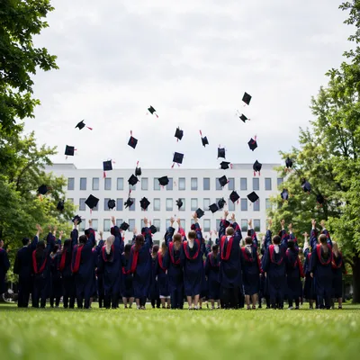 Outdoor Graduation Cap Toss Celebration
