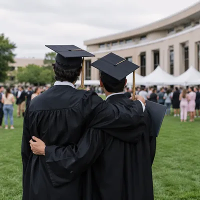 Outdoor Graduation Celebration with Two Graduates