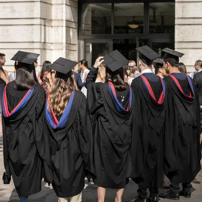 Graduates Celebrating Outside Modern Campus Hall