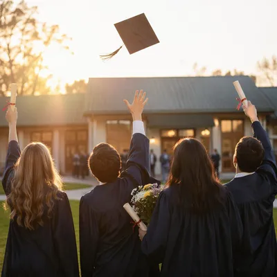 Golden Hour Graduation Cap Celebration