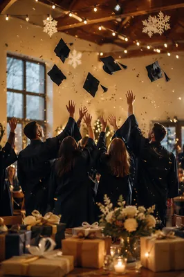 Holiday Graduation Cap Celebration Under Warm Lights
