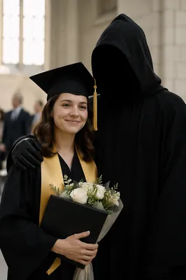 Bittersweet Graduation Ceremony With Shadowed Companion