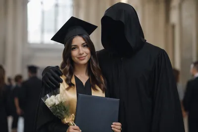 Bittersweet Graduation Ceremony With Shadowed Companion