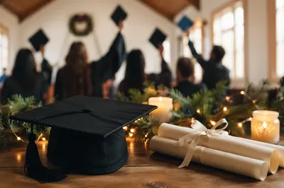 Church Graduation Cap Celebration with Diplomas