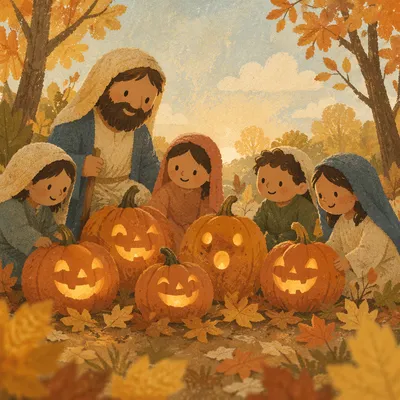 Cheerful Jack O Lanterns on Autumn Path
