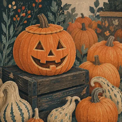 Rustic Carved Halloween Pumpkin Display