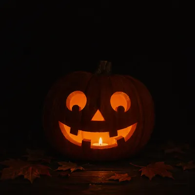Glowing Halloween Jack-O-Lantern on Dark Porch