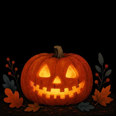 Glowing Carved Halloween Pumpkin in Darkness