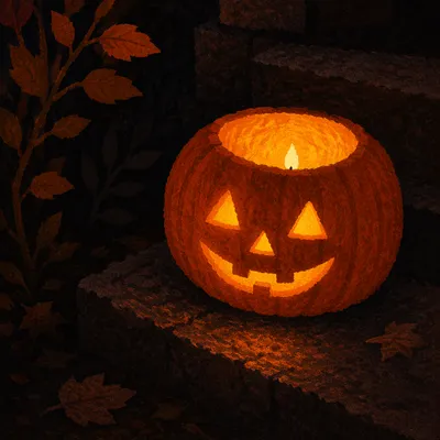 Glowing Halloween Jack O Lantern on Stone Steps