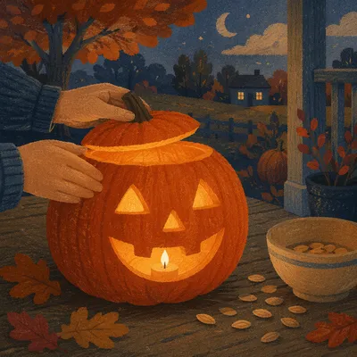 Cozy Carved Pumpkin at Twilight Porch