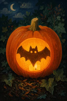 Glowing Jack O Lantern in Shadowy Garden