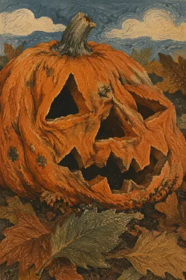 Decaying Halloween Jack O Lantern Close Up