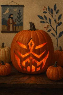 Glowing Carved Jack O Lantern Closeup