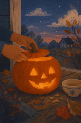 Cozy Carved Pumpkin on Rustic Porch