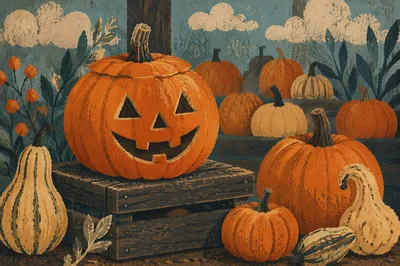 Rustic Carved Halloween Pumpkin Display