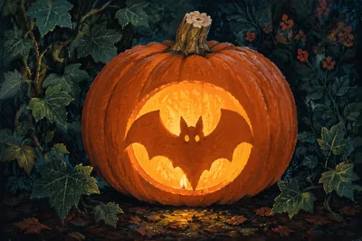 Glowing Jack O Lantern Garden Still Life