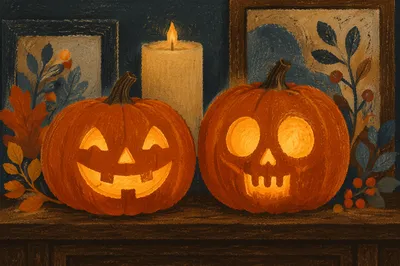 Glowing Halloween Jack O Lantern Mantel