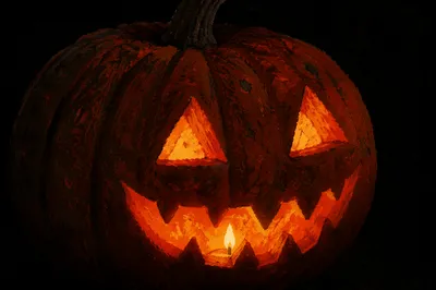 Glowing Carved Halloween Pumpkin in Darkness