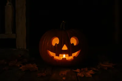 Glowing Jack-O-Lantern on Dark Porch