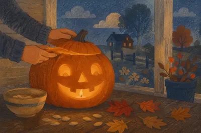 Cozy Candlelit Jack O Lantern on Porch