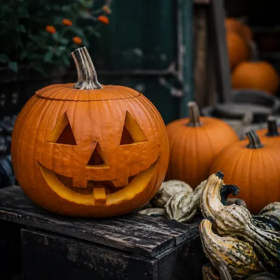 Rustic Carved Halloween Pumpkin Display