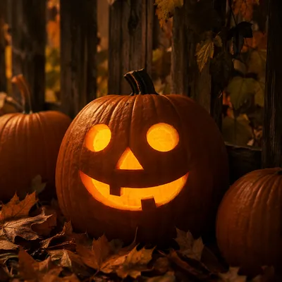 Glowing Carved Jack O Lantern Still Life