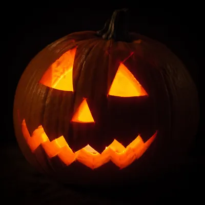 Glowing Jack-O-Lantern in Dark Autumn Night