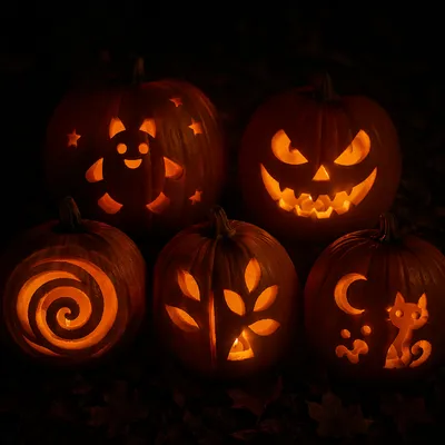 Glowing Jack O Lanterns at Night